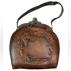 Bosco Built Vintage Hand Tooled Leather Handbag Mini Purse 1920's Art Nouveau